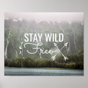 Póster Mantente salvaje y libre - Cascadas en Alaska   PO