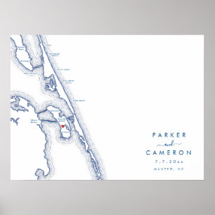 Póster Manteo NC Boda Mapa de la Marina Poster del Libro