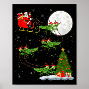 Póster Mantis Insecto Santa Trineo Volador Divertido Mági
