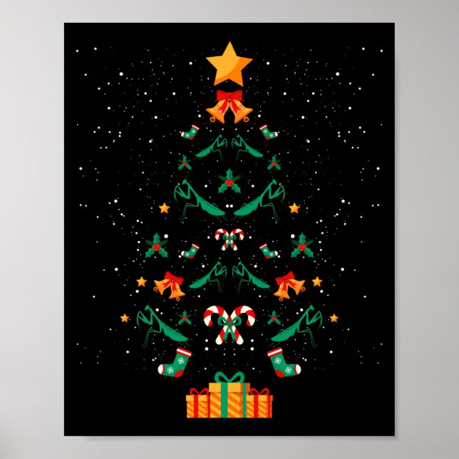 Póster Mantis Mantis Religiosa Insecto Árbol de Navidad X (Frente)