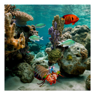 Póster Mantis Shrimp Angelfish Saltwater Reef Fish