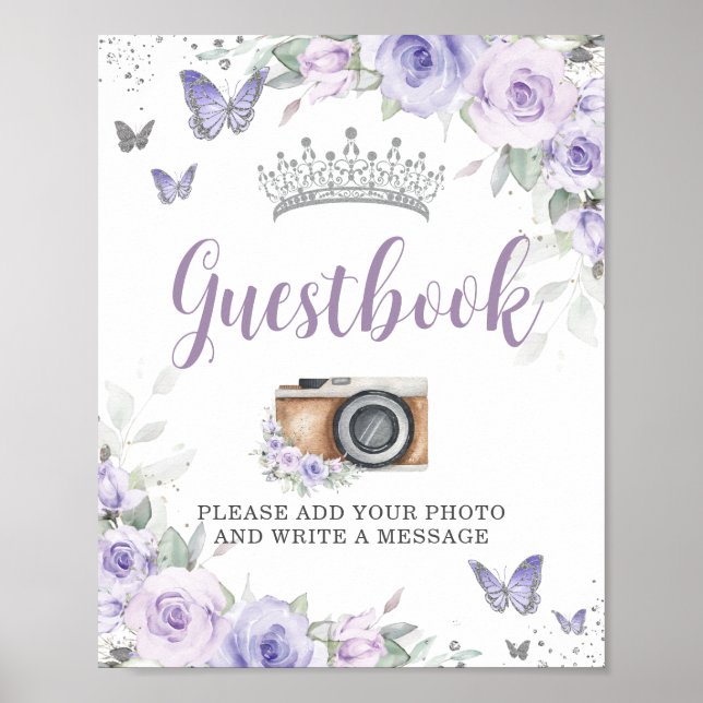 Póster Manual de moda Lavender Purple Floral Quinceañera (Frente)