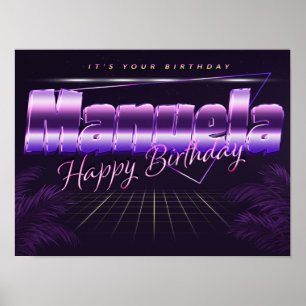 Póster Manuela Nombre Vorname lila retro Poster Geburtsta