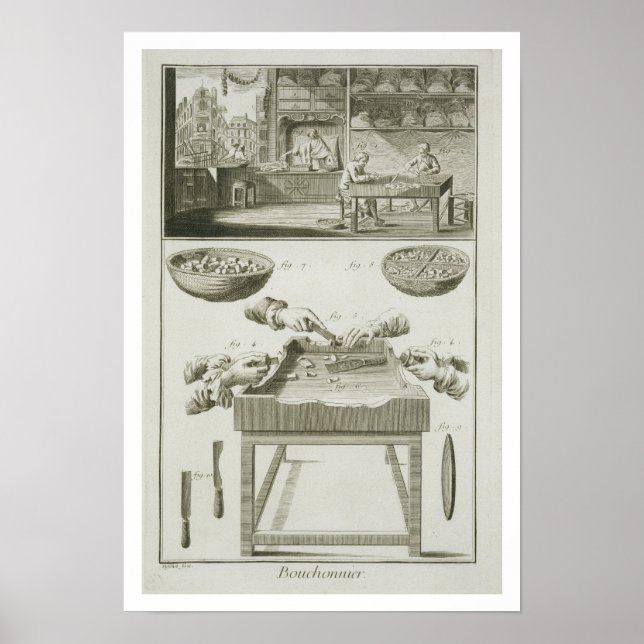 Póster Manufacture of bottle corks, from the 'Encyclopedi (Frente)