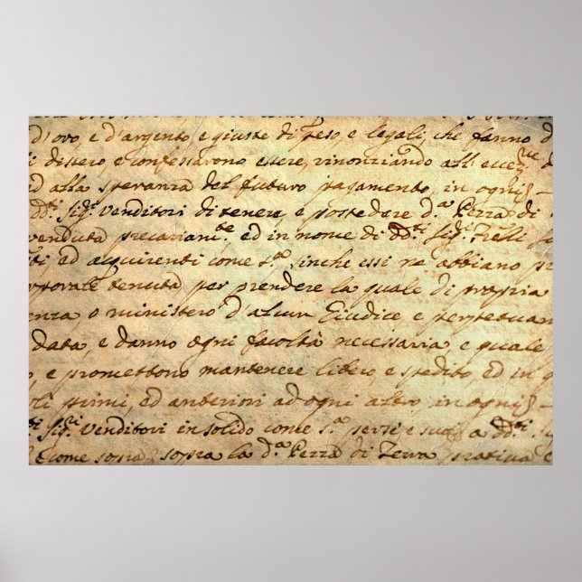 Póster manuscrito antiguo del siglo XVII escrito en tinta (Frente)