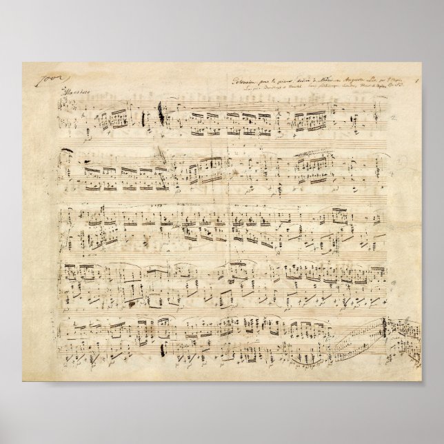 Póster Manuscrito de Chopin de música de hojas antiguas (Frente)