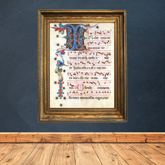 Póster Manuscrito Medieval de Antiphon Gregoriant Chant
