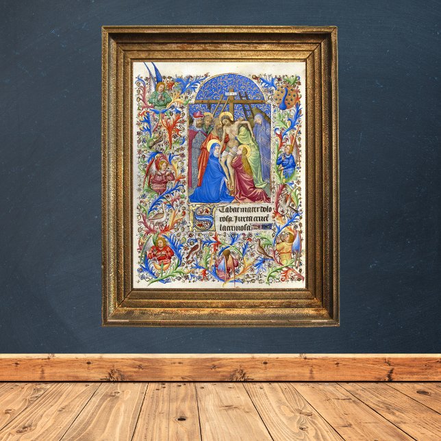 Póster Manuscrito medieval de Stabat Mater Dolorosa Cruci (Stabat Mater Dolorosa Crucifix Medieval Manuscript Catholic Christian Lent Poster)
