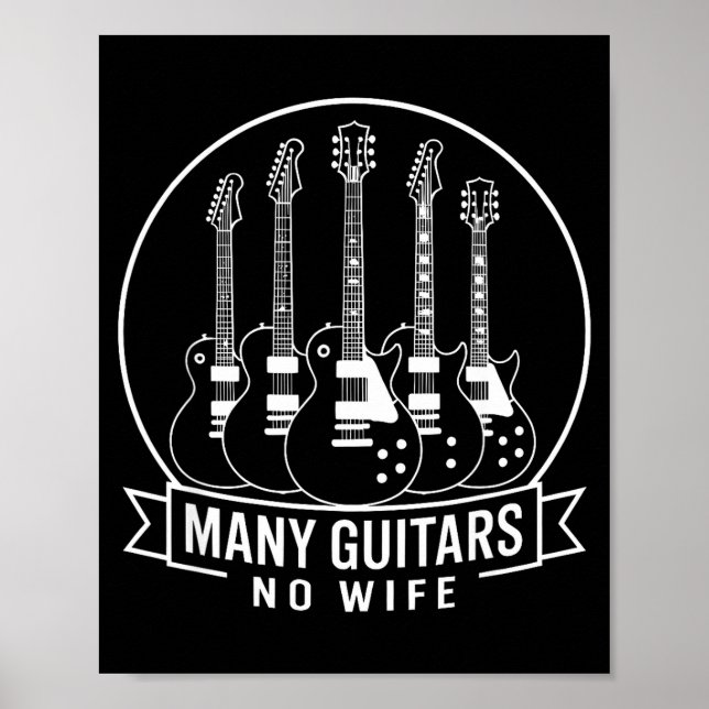 Póster Many Guitars One Wife Funny For Men Women  (Frente)