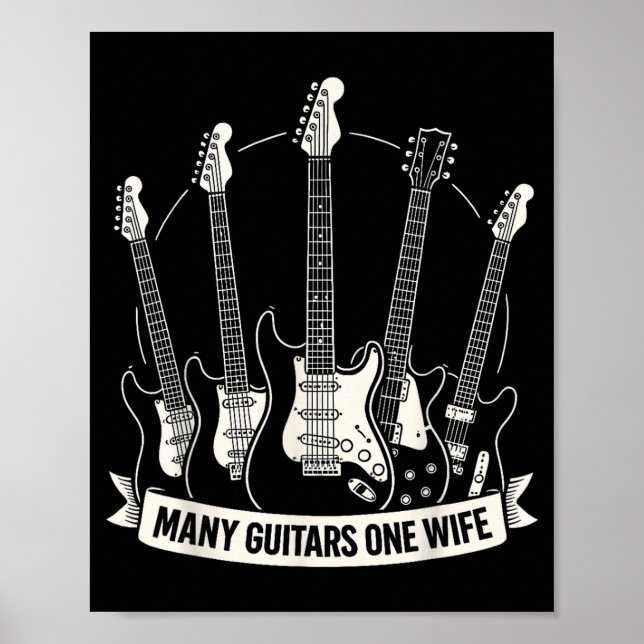 Póster Many Guitars One Wife Funny Musician Guitarist Hum (Frente)
