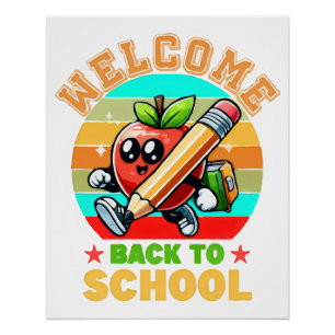 Póster Manzana de dibujos animados retro linda Bienveni