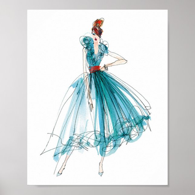 Póster Manzana silvestre | Haute Couture Fashion Sketch (Frente)