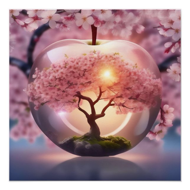 Póster Manzana translúcida rosa con una escena de árbol d (Anverso)
