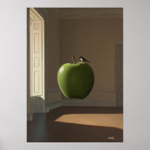 Manzana Verde Flotante y Pájaro – Paisaje Onírico