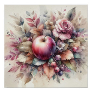Póster Manzanas caídas en colores pastel pintura acuarela