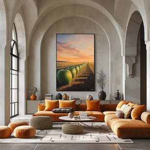 Póster Manzanas del paisaje onírico surrealista en campos