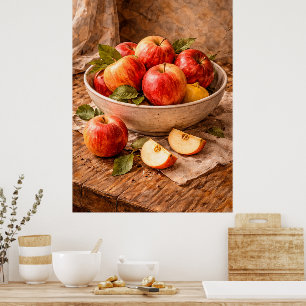 Póster Manzanas en Tazón Rústico un Clásico Bodegón