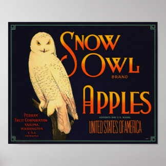 Póster Manzanas Marca Snow Owl Yakima Washington