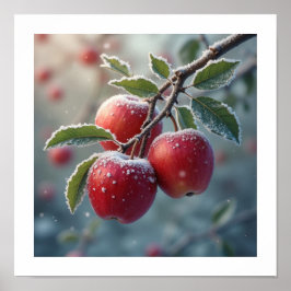 Póster Manzanas rojas deliciosas con nieve