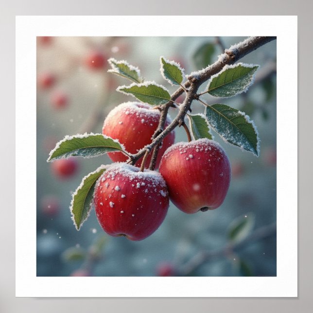 Póster Manzanas rojas deliciosas con nieve (Frente)