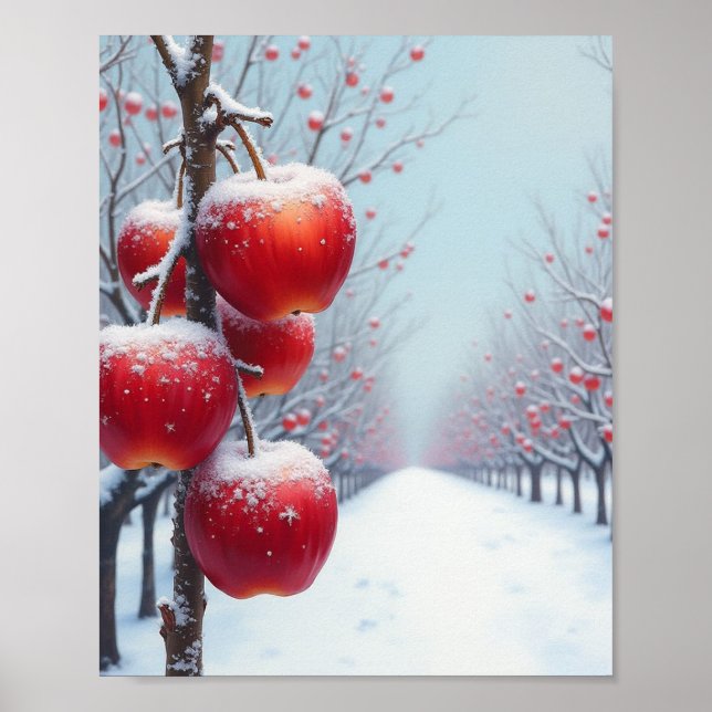 Póster Manzanas rojas deliciosas y nieve (Frente)