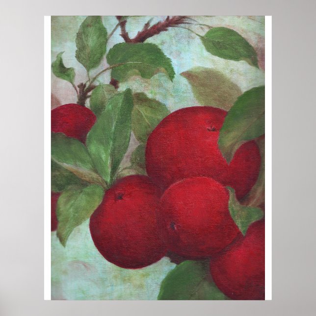 Póster Manzanas rojas en verde (Frente)