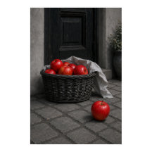 Manzanas Rojas Rústicas en Cesta de Mimbre Bodegón