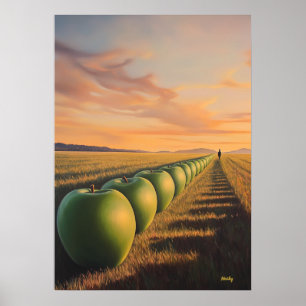 Póster Manzanas Surrealistas en Campos Crepusculares