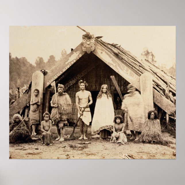 Póster Maori Family, Nueva Zelandia, c.1880 (huella de al (Frente)