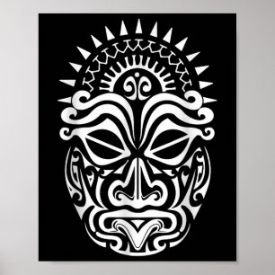 Póster Maorí Polinesia Tattoo Haka Dance Face Mask Head