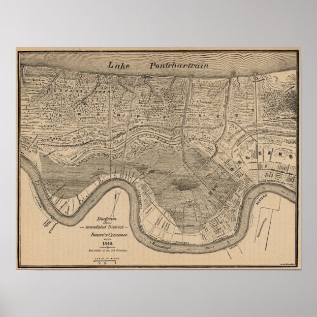 Póster MAp 1849 de Nueva Orleans (Frente)