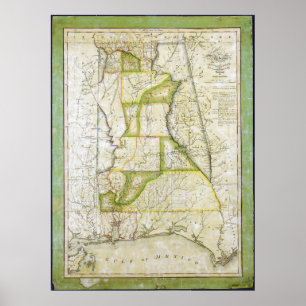 Póster Map of Alabama by John Melish (circa 1818-1820)
