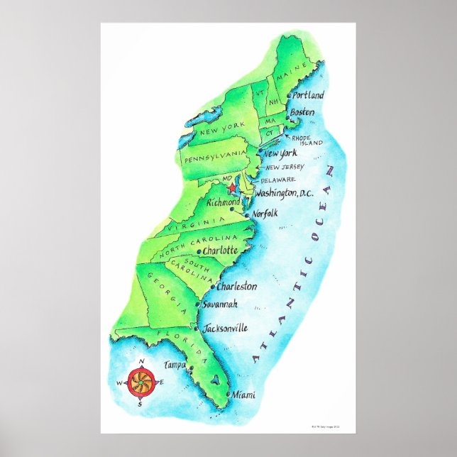 Póster Map of American East Coast (Frente)