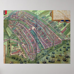 Póster Map of Amsterdam, from 'Civitates Orbis Terrarum'