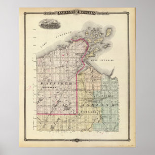 Póster Map of Ashland and Bayfield counties