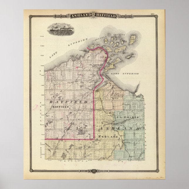 Póster Map of Ashland and Bayfield counties (Frente)