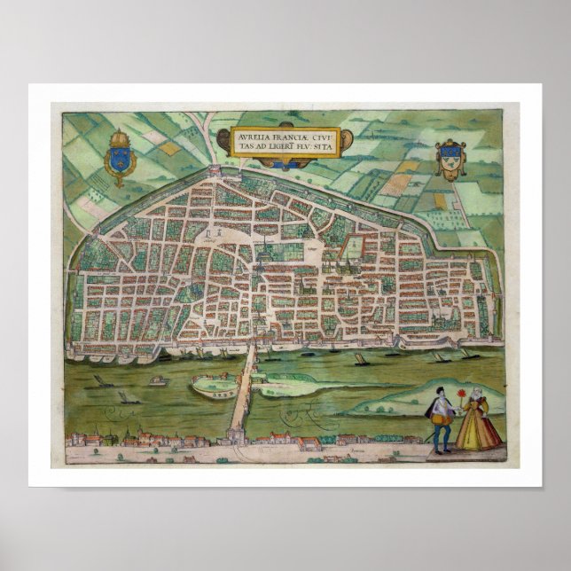 Póster Map of Aurelia, from 'Civitates Orbis Terrarum' by (Frente)