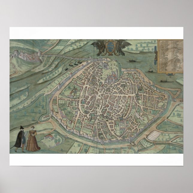 Póster Map of Avignon, from 'Civitates Orbis Terrarum' by (Frente)