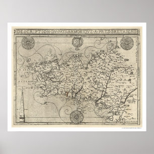 Póster Map of Brittany and France by Tavernier 1594