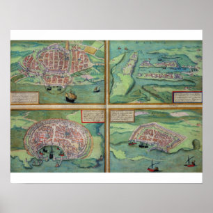 Póster Map of Calais, Malta, Rhodes, and Famagusta, from