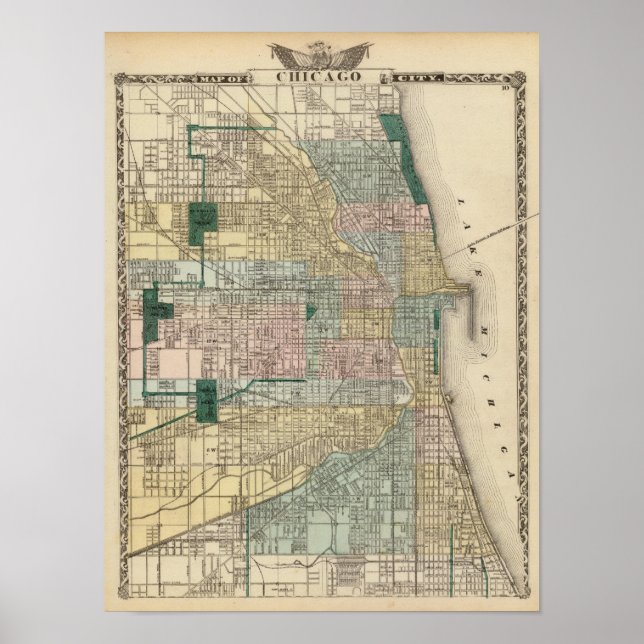 Póster Map of Chicago City (Frente)
