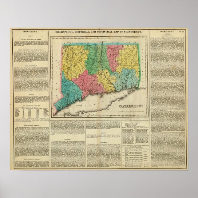 Póster Map Of Connecticut (Frente)