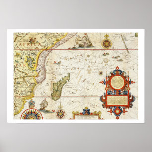 Póster Map of East Africa and Madagascar, 1596 (hand colo