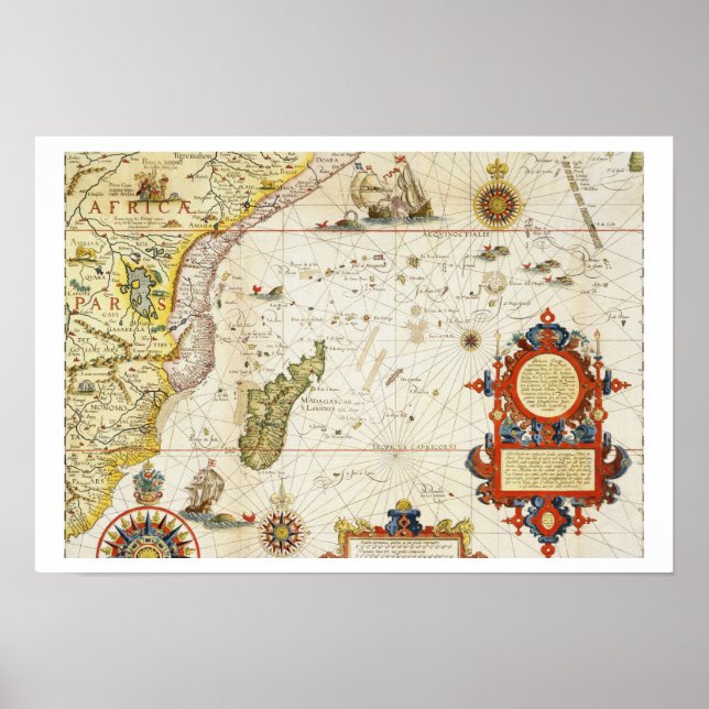 Póster Map of East Africa and Madagascar, 1596 (hand colo (Frente)