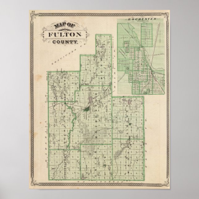 Póster Map of Fulton County with Rochester, Fulton Co (Frente)