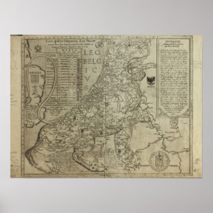 Póster Map of Holland 1583 - Leo Belgicus