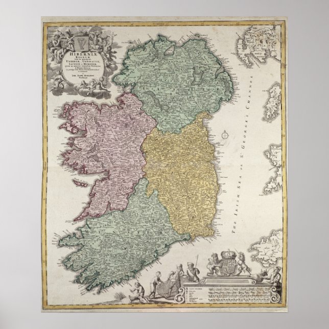 Póster Map of Ireland showing the Provinces of Ulster (Frente)