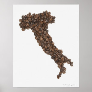 Póster Map of Italy made of Coffee Beans