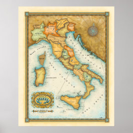 Póster "Map of Italy" "Mappa de Italia"