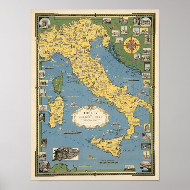 Póster Map of Italy with Vatican City (Frente)